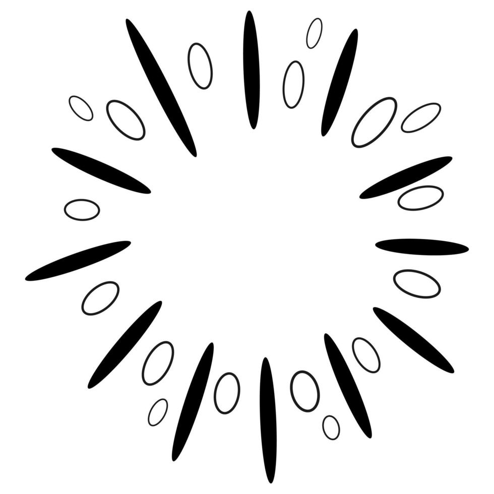 Starburst, sunburst  hand drawn. Design Element Fireworks Black Rays. Comic explosion effect. Radiating, radial lines. vector