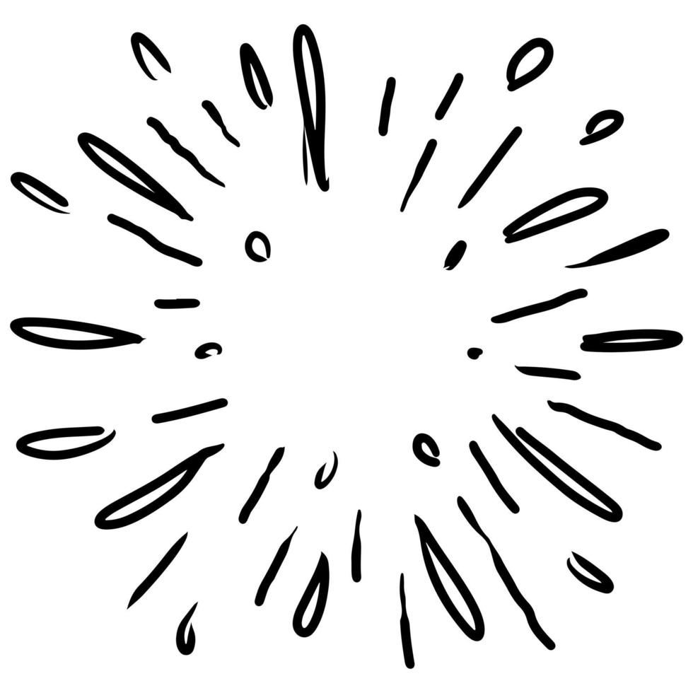 Starburst, sunburst  hand drawn. Design Element Fireworks Black Rays. Comic explosion effect. Radiating, radial lines. vector