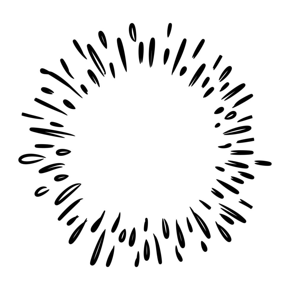 Starburst, sunburst  hand drawn. Design Element Fireworks Black Rays. Comic explosion effect. Radiating, radial lines. vector