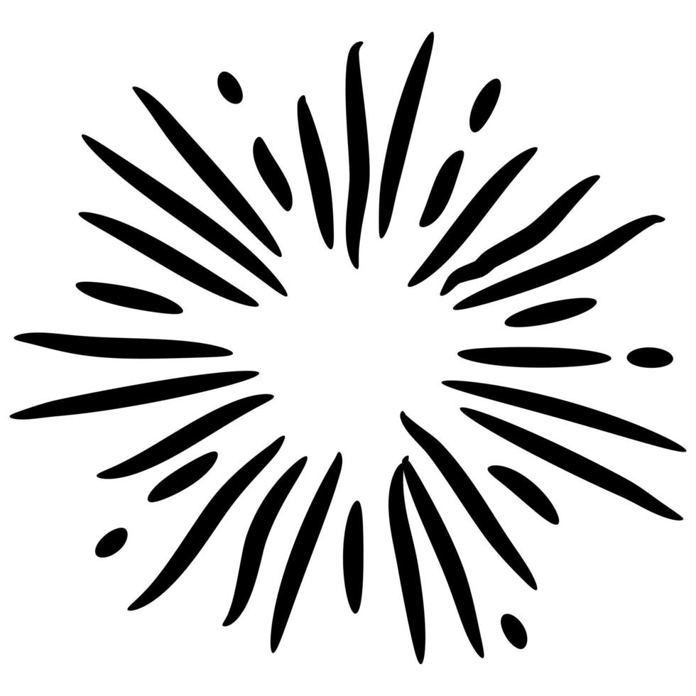 Starburst, sunburst  hand drawn. Design Element Fireworks Black Rays. Comic explosion effect. Radiating, radial lines. vector