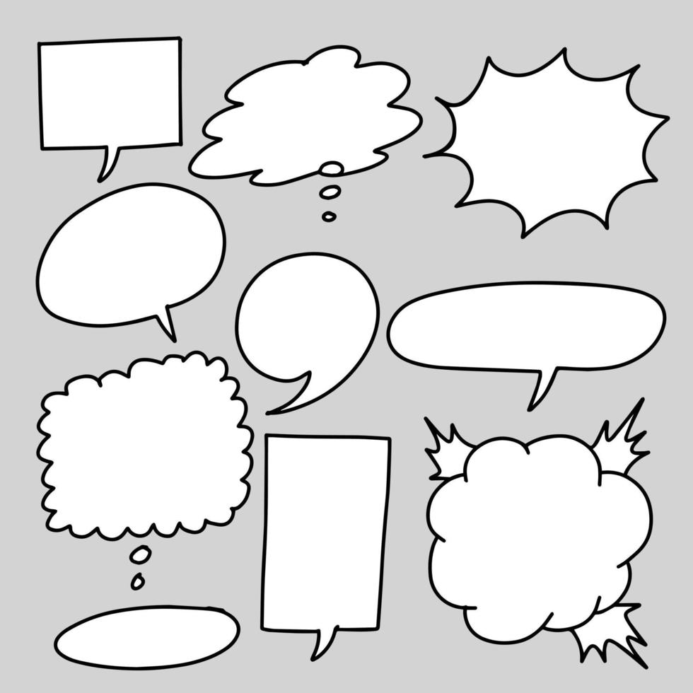 Hand drawn set of speech bubbles isolated . Doodle set element. Vector illustration.