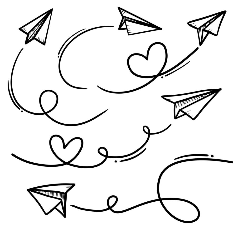 conjunto de icono de avión de papel de garabato. avión de papel dibujado a mano. ilustración vectorial vector