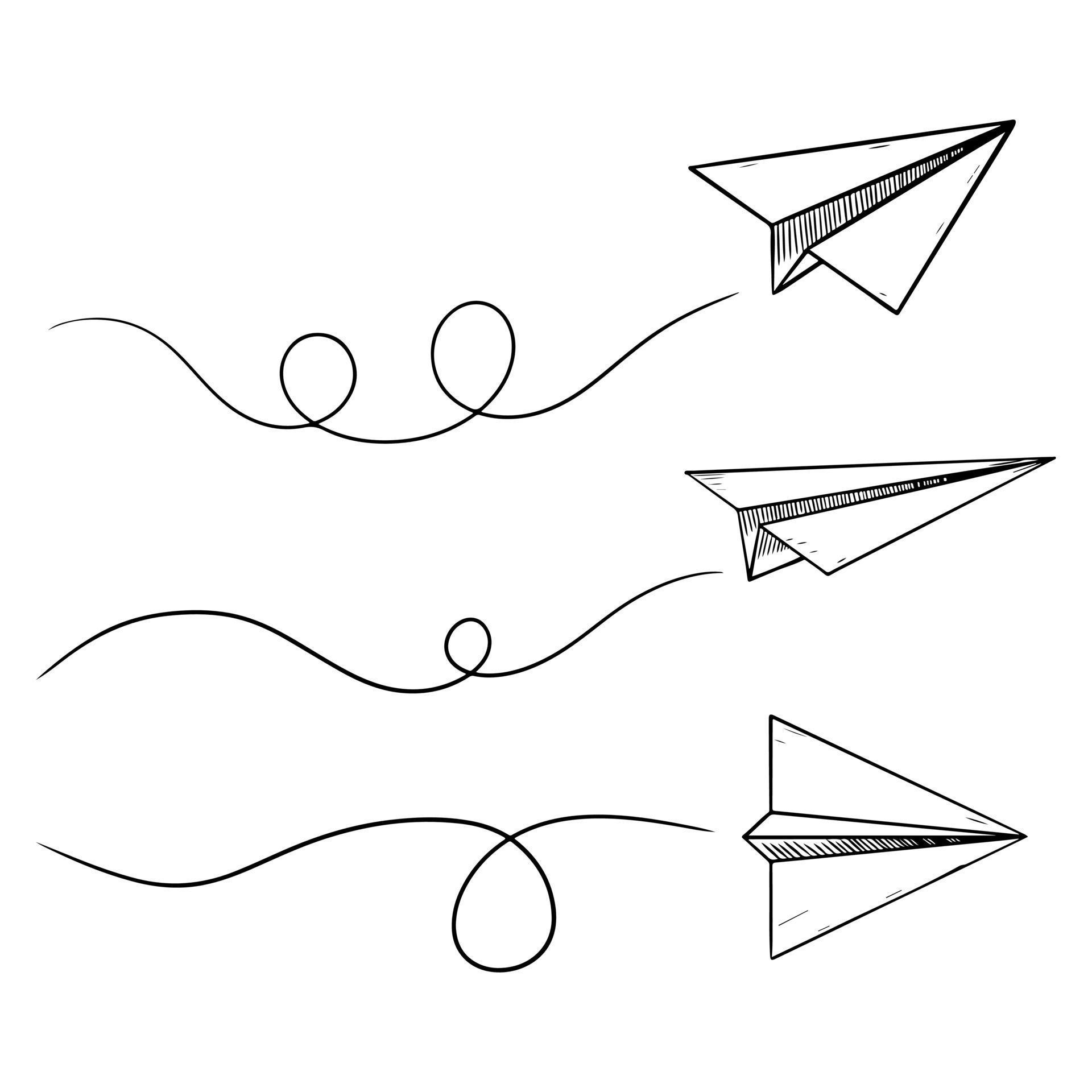 Set of doodle paper plane icon. Hand drawn Paper airplane. vector
