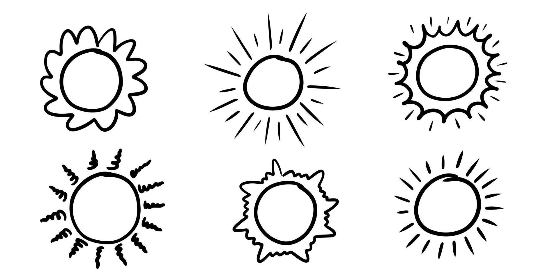 set of doodle sun. Design elements. vector illustration.