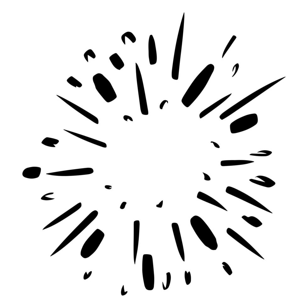 Starburst, sunburst  hand drawn. Design Element Fireworks Black Rays. Comic explosion effect. Radiating, radial lines. vector