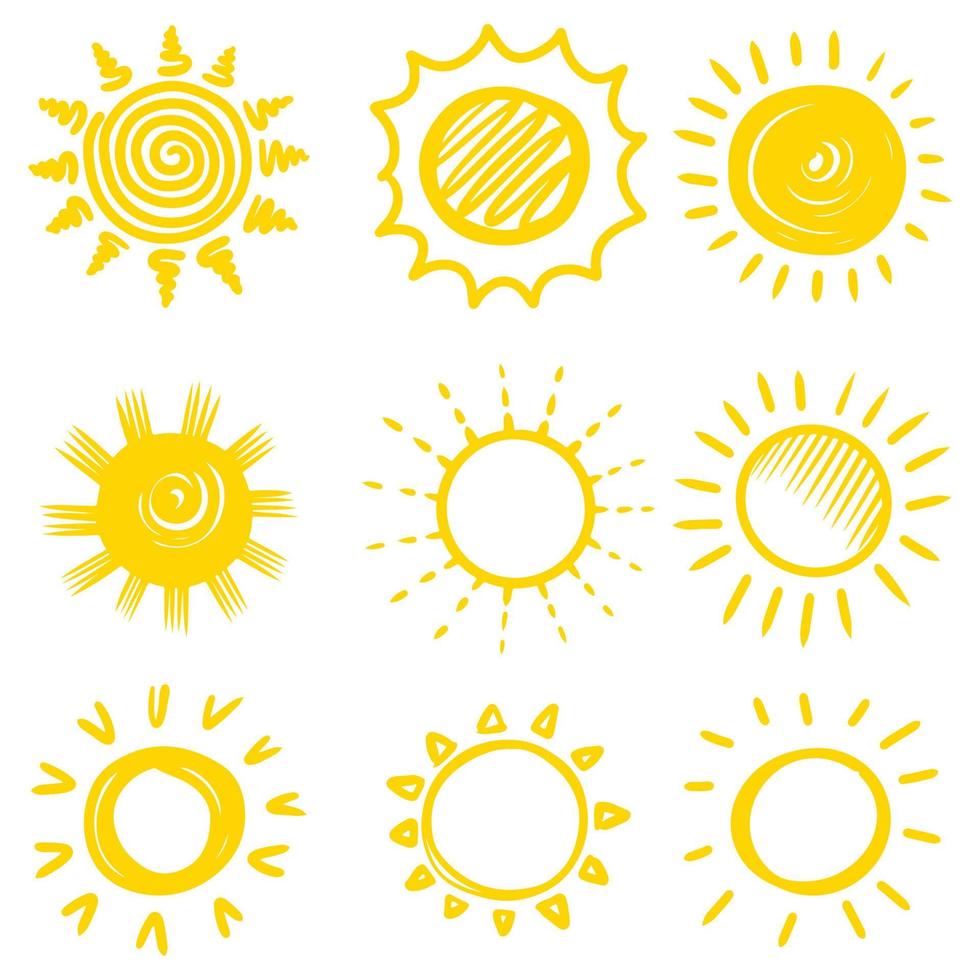 set of doodle sun. Design elements. vector illustration.