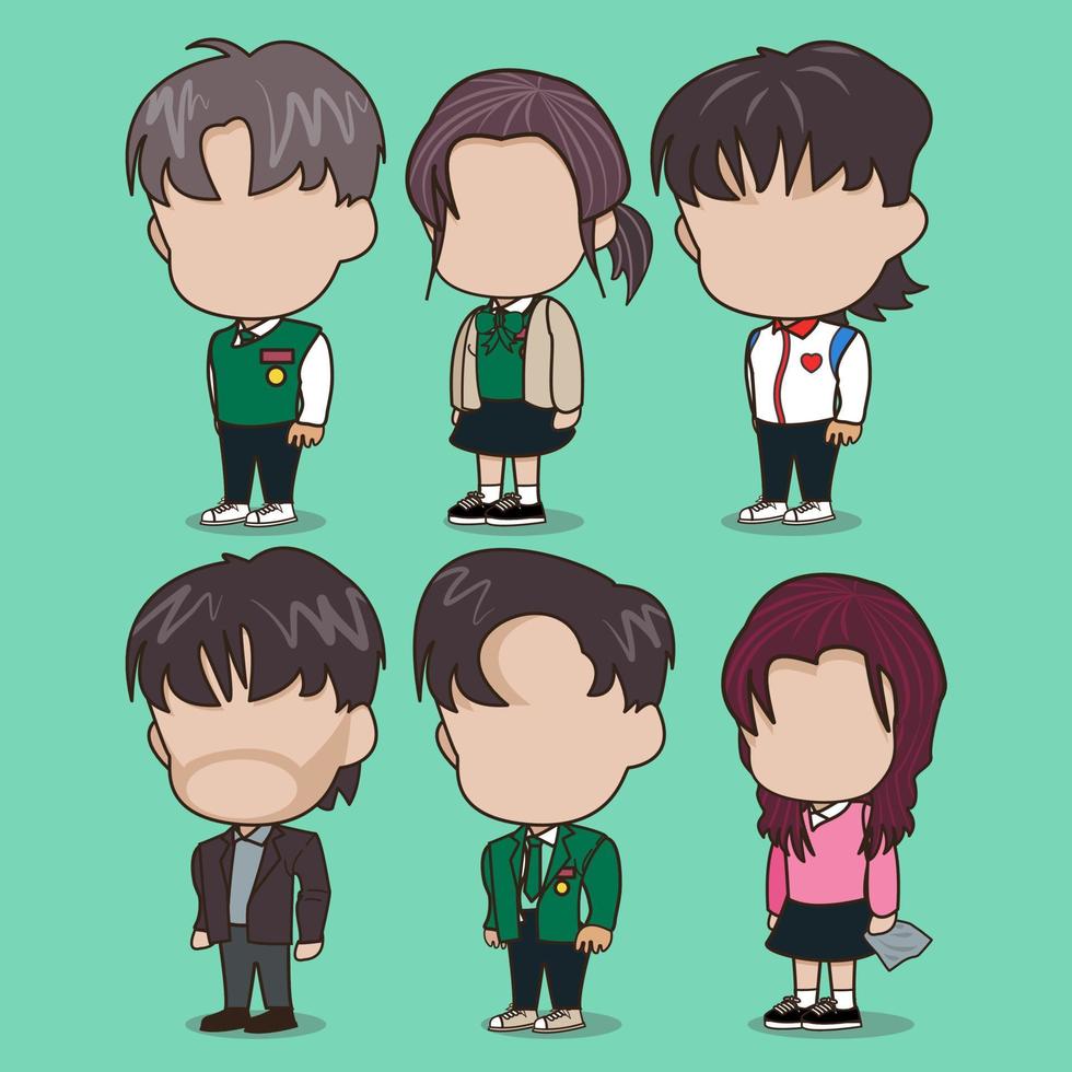 colección de chibi high school y profesor adecuado para la ilustración temática escolar vector