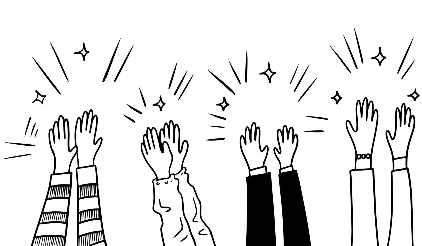 Hand Drawn sketch style of applause, thumbs up gesture. Human hands clapping ovation. on doodle style, vector illustration.