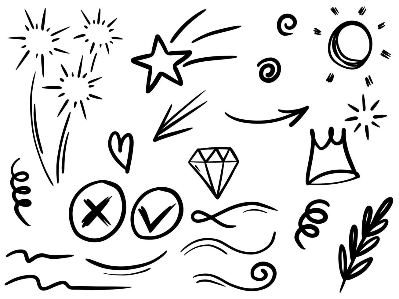 Hand drawn set doodle elements for concept design isolated on white background. vector illustration.