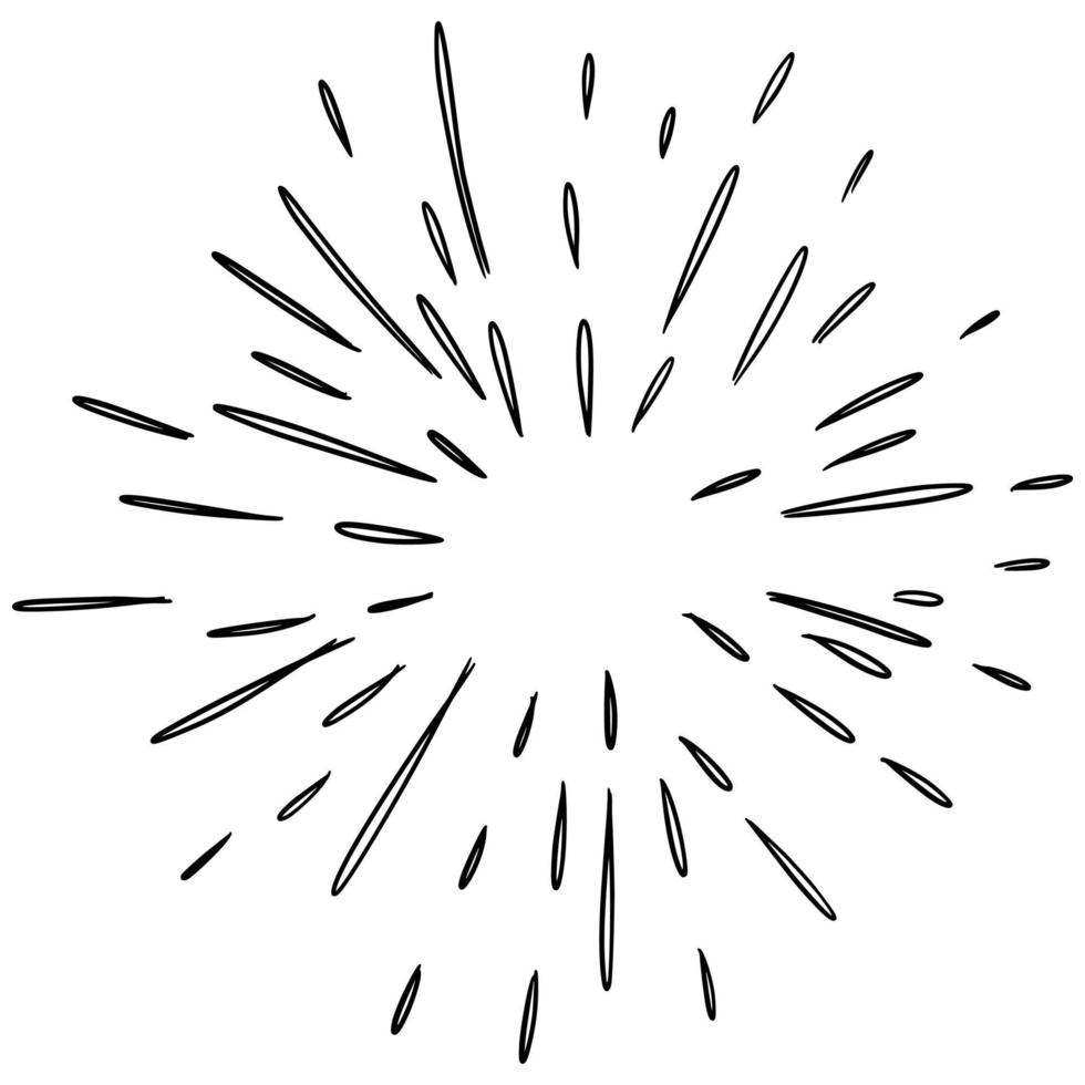 Starburst, sunburst  hand drawn. Design Element Fireworks Black Rays. Comic explosion effect. Radiating, radial lines. vector