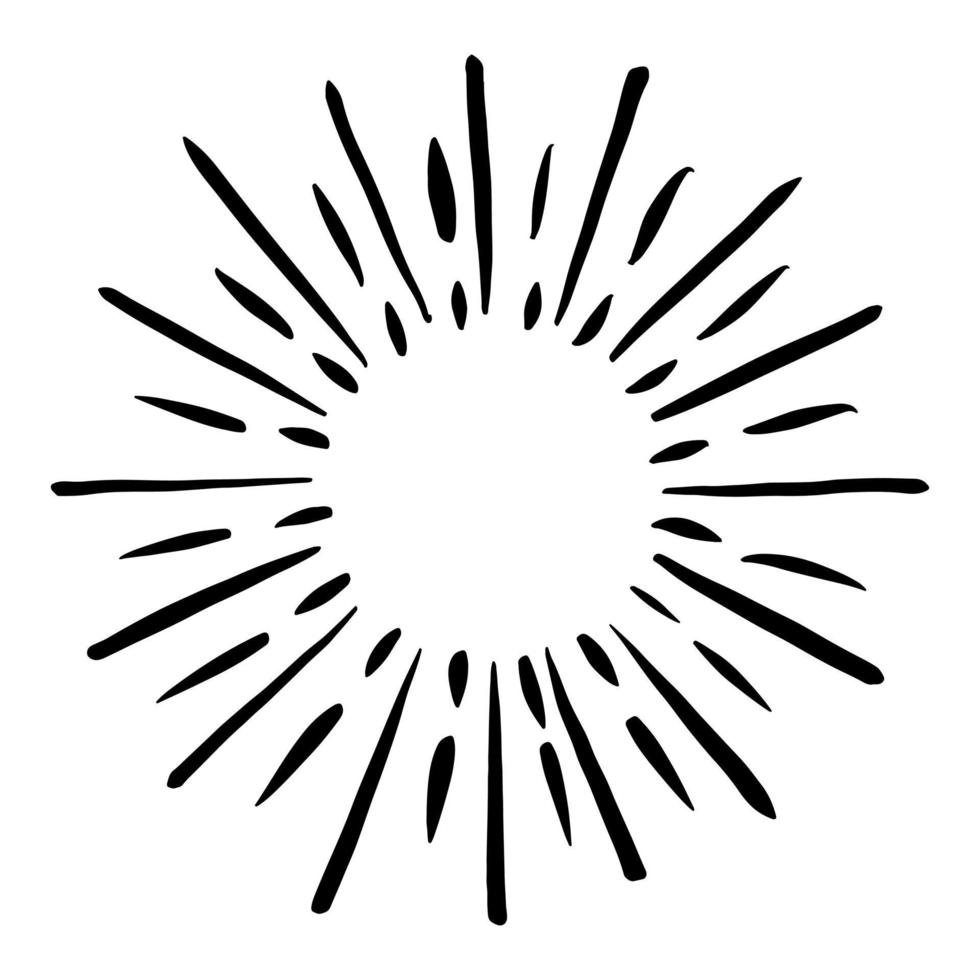 Starburst, sunburst  hand drawn. Design Element Fireworks Black Rays. Comic explosion effect. Radiating, radial lines. vector