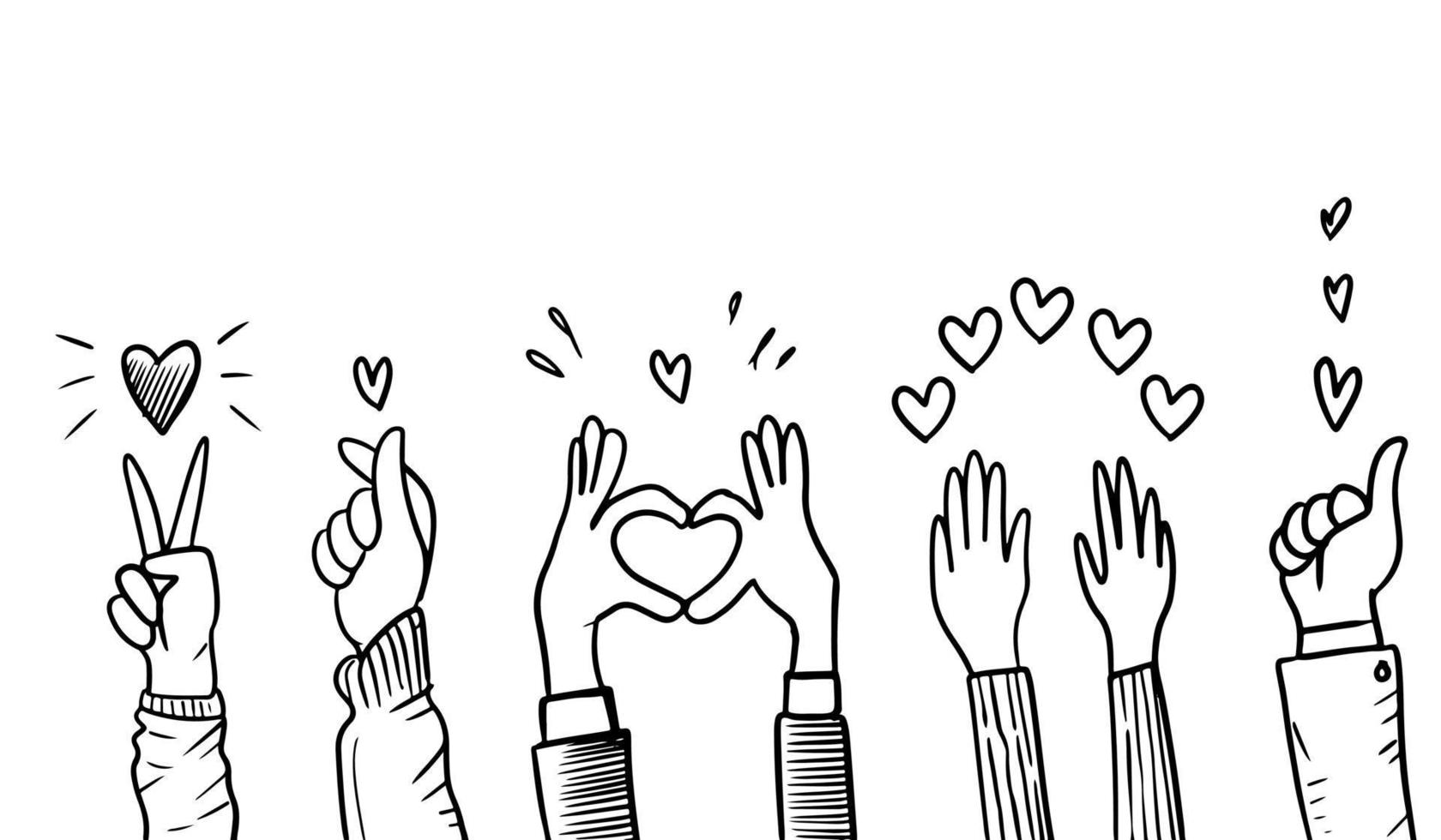Hand Drawn sketch style of applause, thumbs up gesture. Human hands clapping ovation. on doodle style, vector illustration.