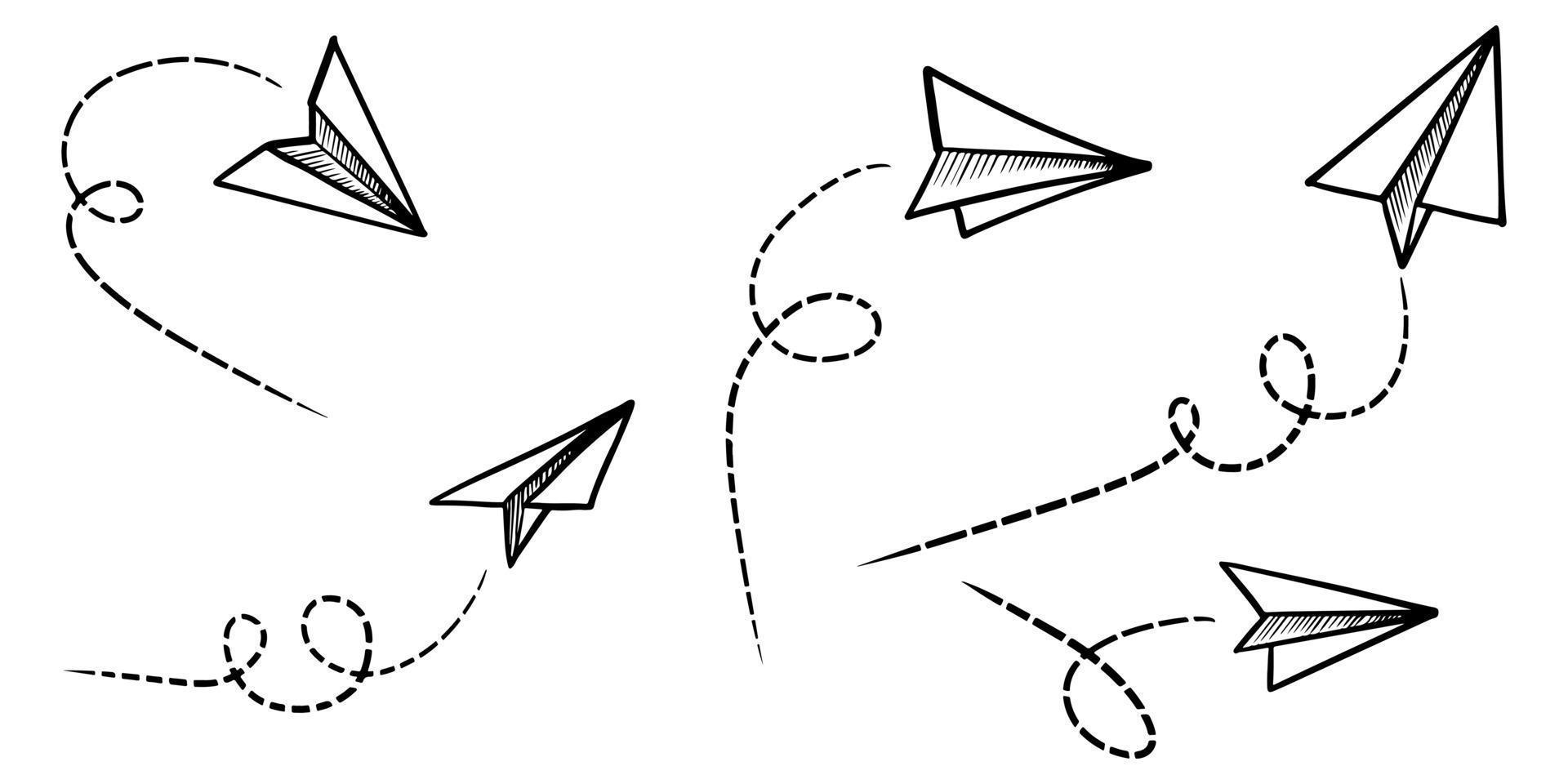 Set of doodle paper plane icon. Hand drawn Paper airplane. vector illustration.