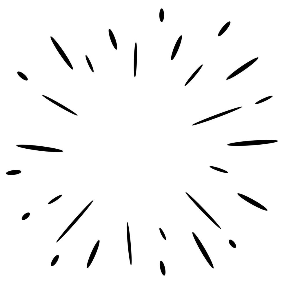 Starburst, sunburst  hand drawn. Design Element Fireworks Black Rays. Comic explosion effect. Radiating, radial lines. vector