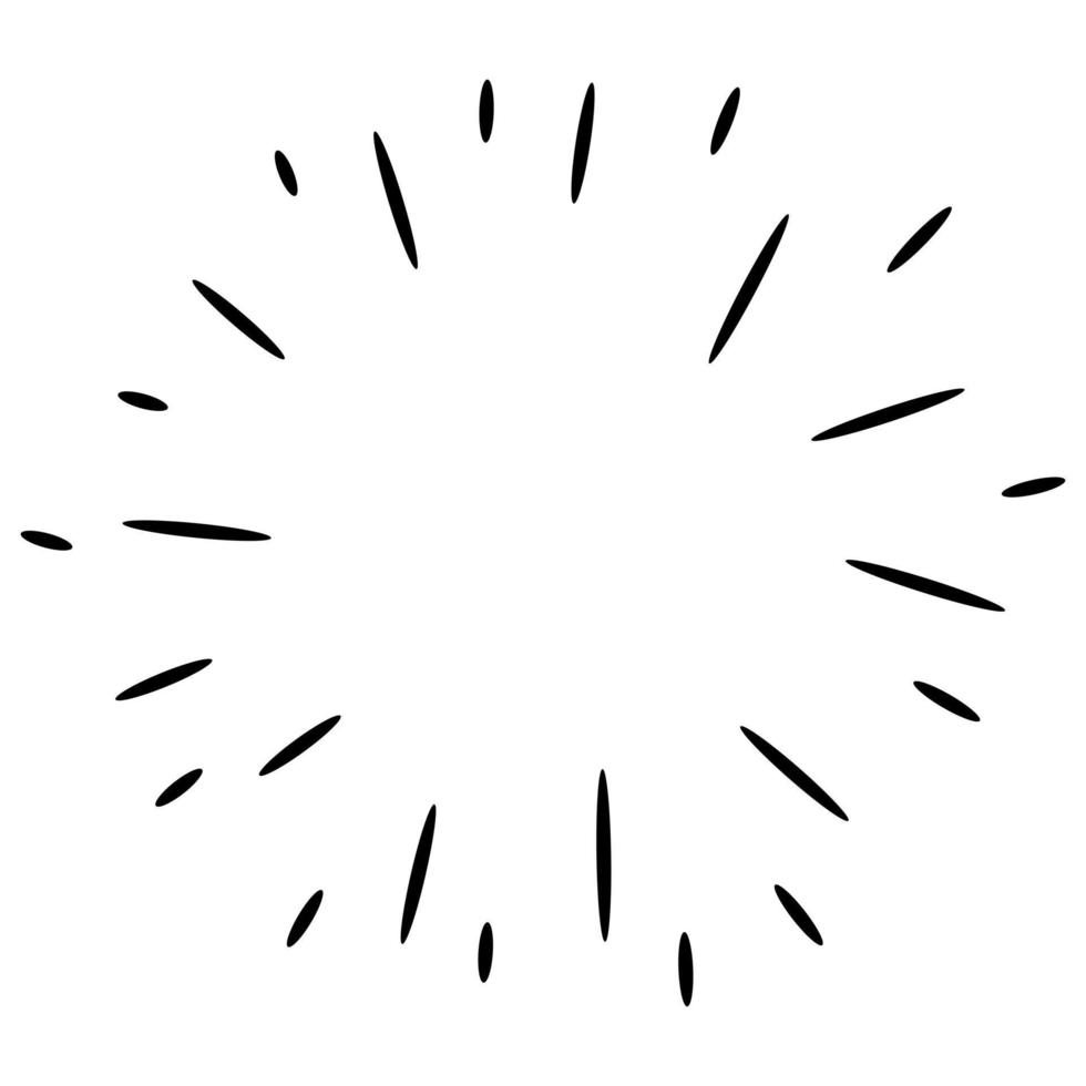 Starburst, sunburst  hand drawn. Design Element Fireworks Black Rays. Comic explosion effect. Radiating, radial lines. vector