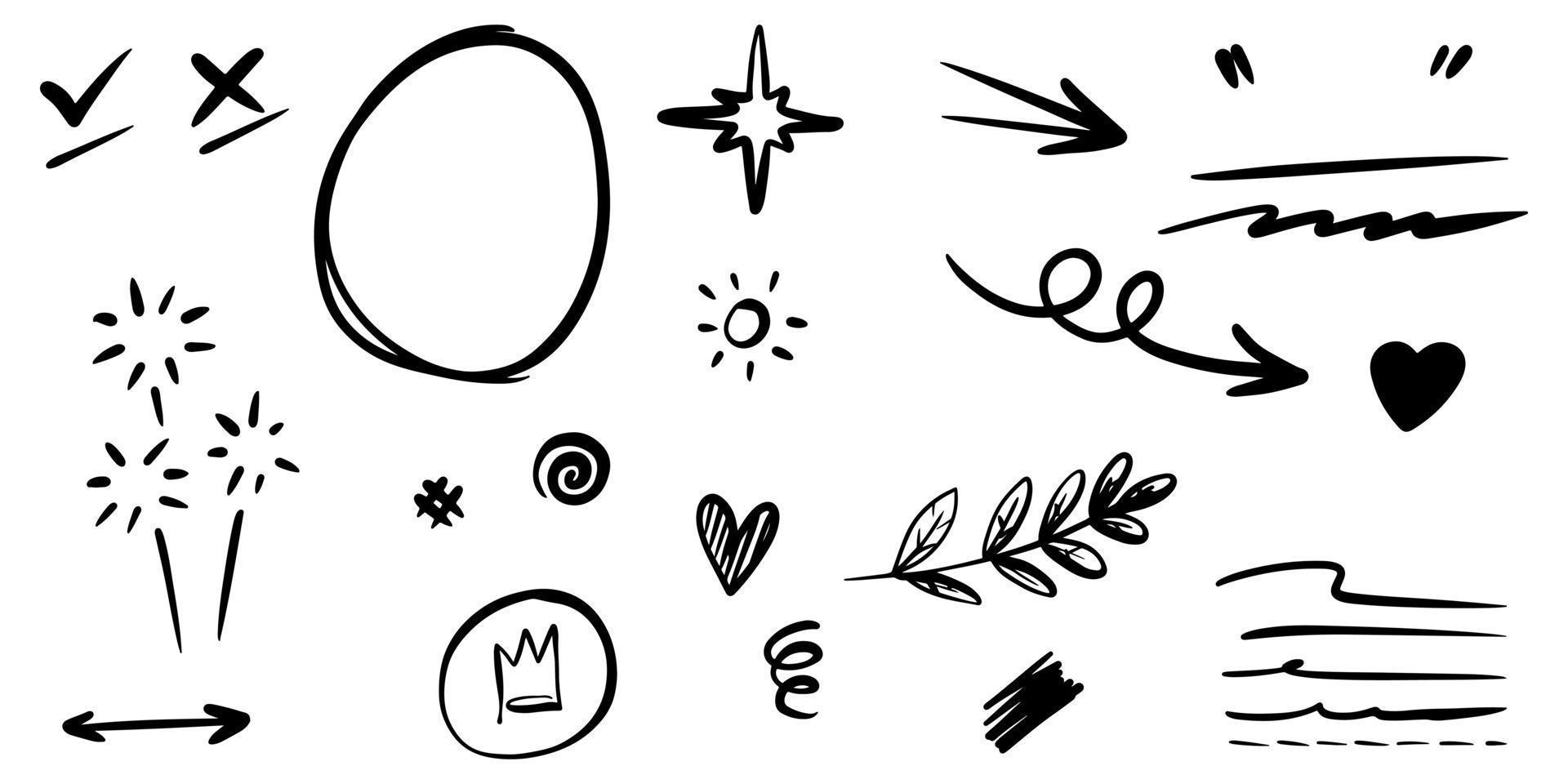 Hand drawn set doodle elements for concept design isolated on white background. vector illustration.