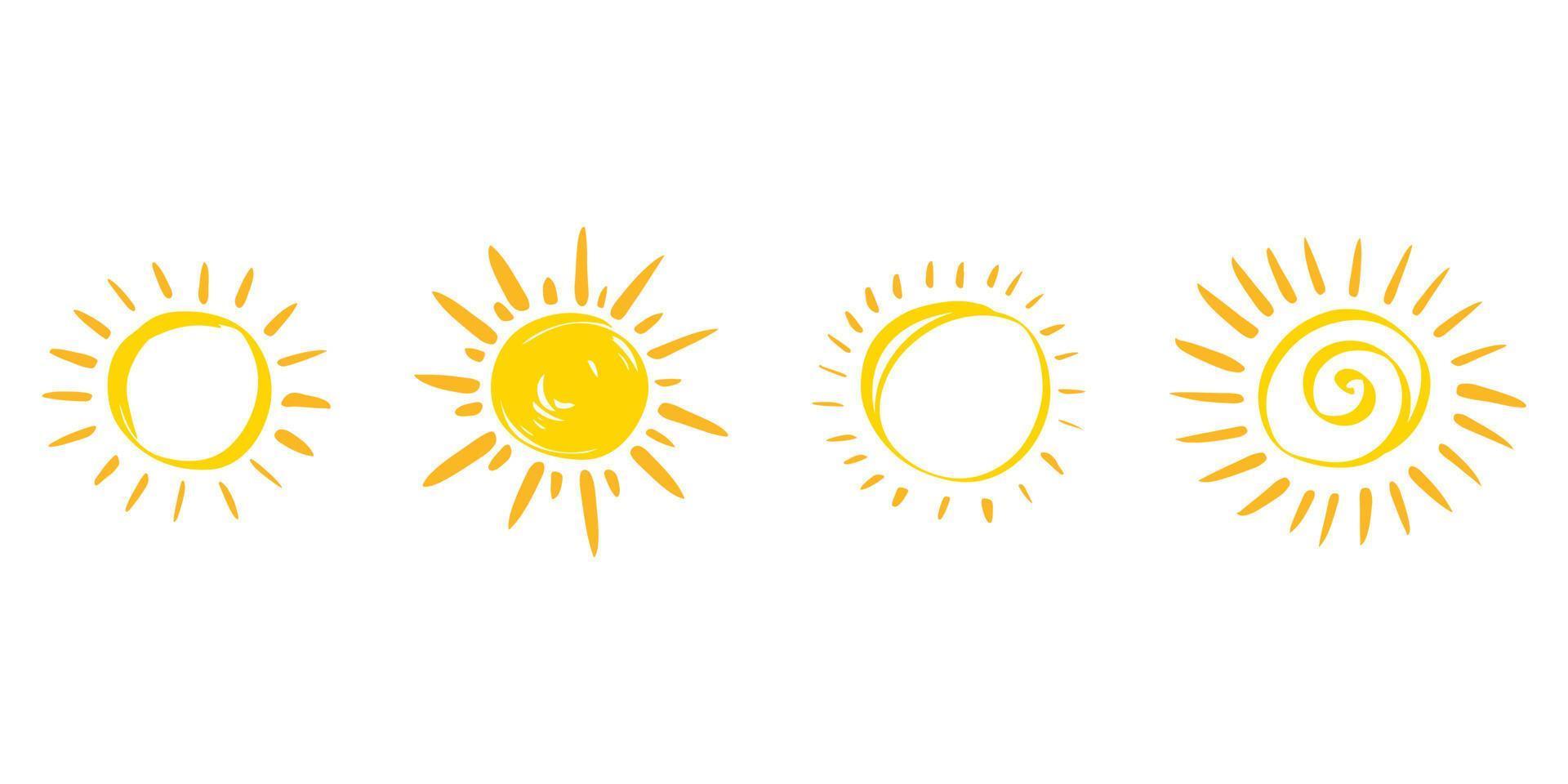 set of doodle sun. Design elements. vector illustration.