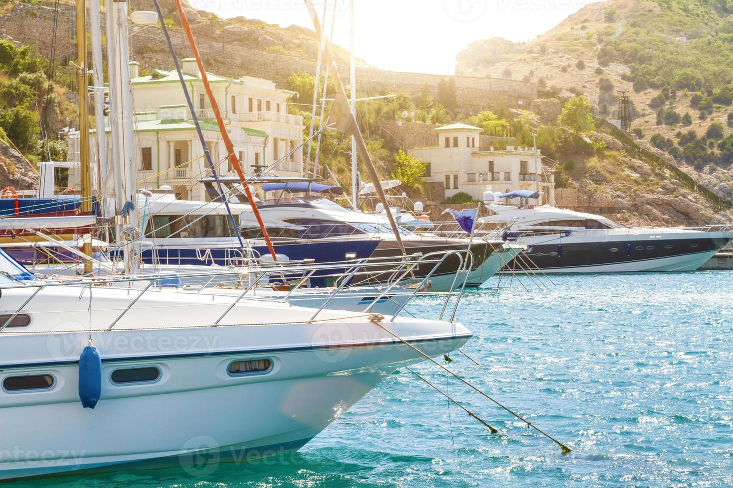 the bow of the boat on the water at the pier, the concept of travel and leisure photo