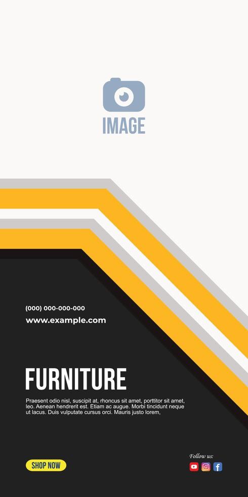 folleto, folleto, pancarta de marketing para productos de muebles, colores amarillo, naranja. fondo, diseño, negocio. vector