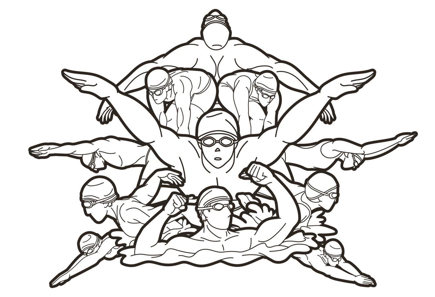 Outline Group of Swimmer Action vector