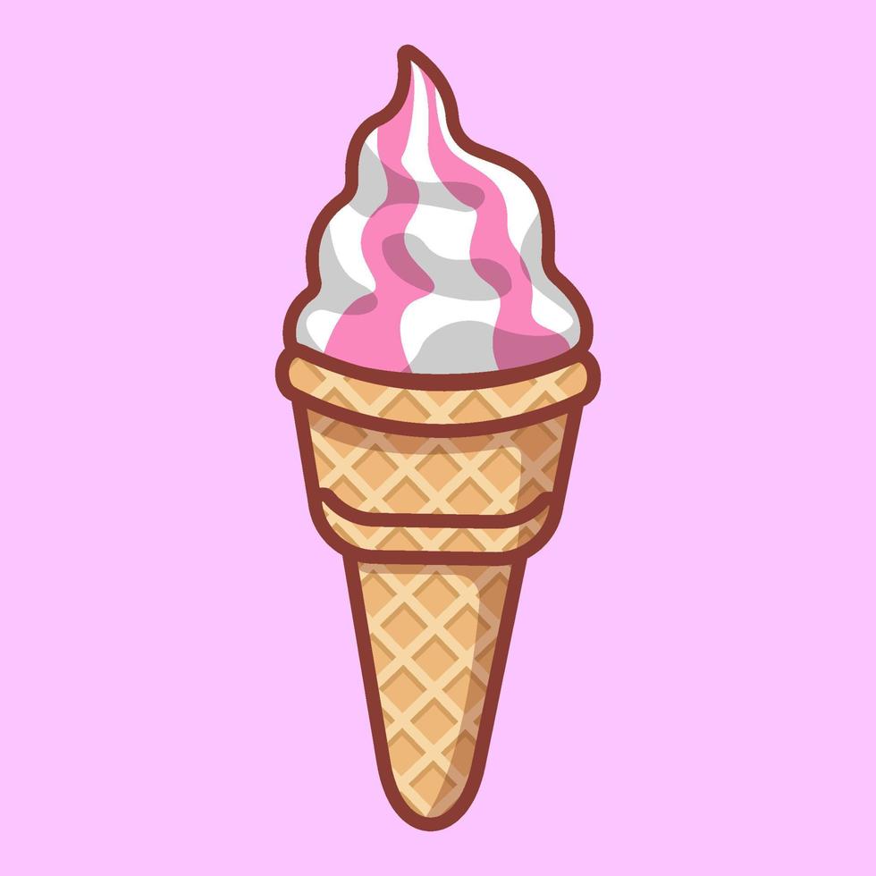 Ilustración de vector de fresa de helado rosa lindo