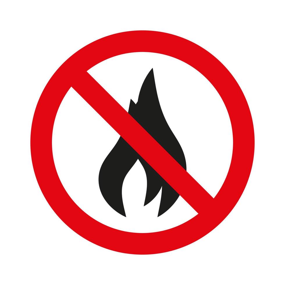 señal de prohibición de incendios. icono de llama cruzada. símbolo de círculo rojo. incendio provocado prohibido, prohibido, icono prohibido. Fondo blanco vector