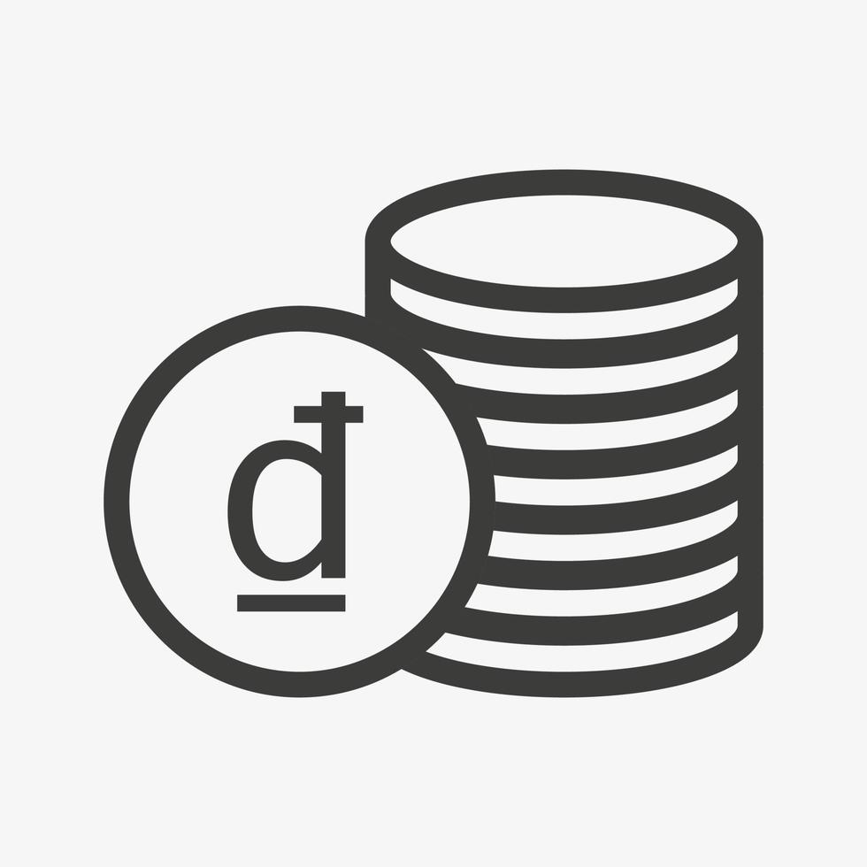 Dong icon. Money outline vector illustration. Pile of coins icon isolated on white background. Stacked cash. Vietnamese currency symbol