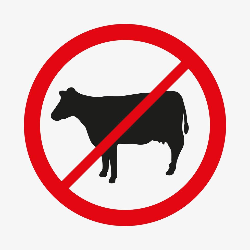 Vector cow ban icon. Cattle, lifestock, beef meat is banned, forbidden, prohibited. Vector red crossed circle symbol isolated on white background