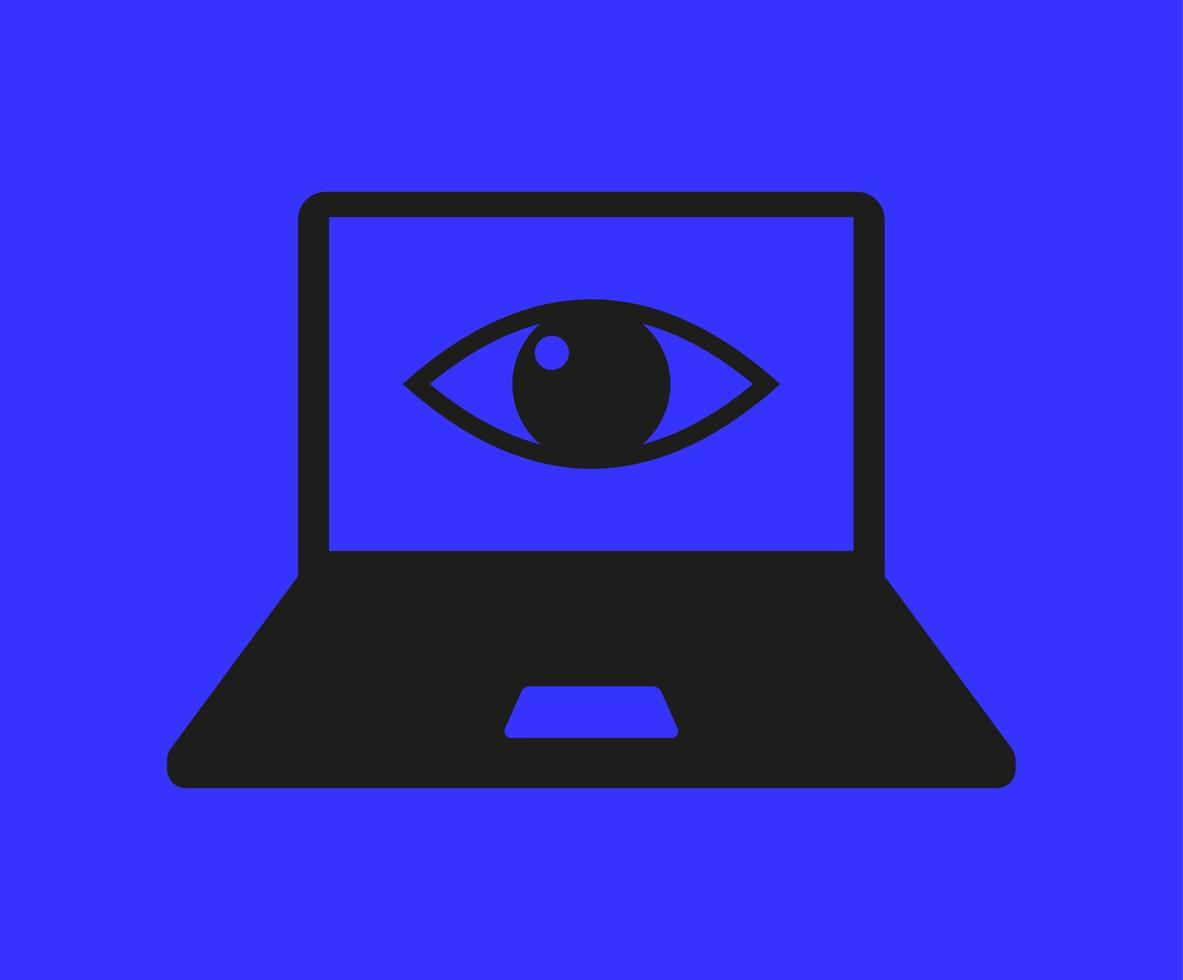 Blue light vector illustration. Computer with eye icon