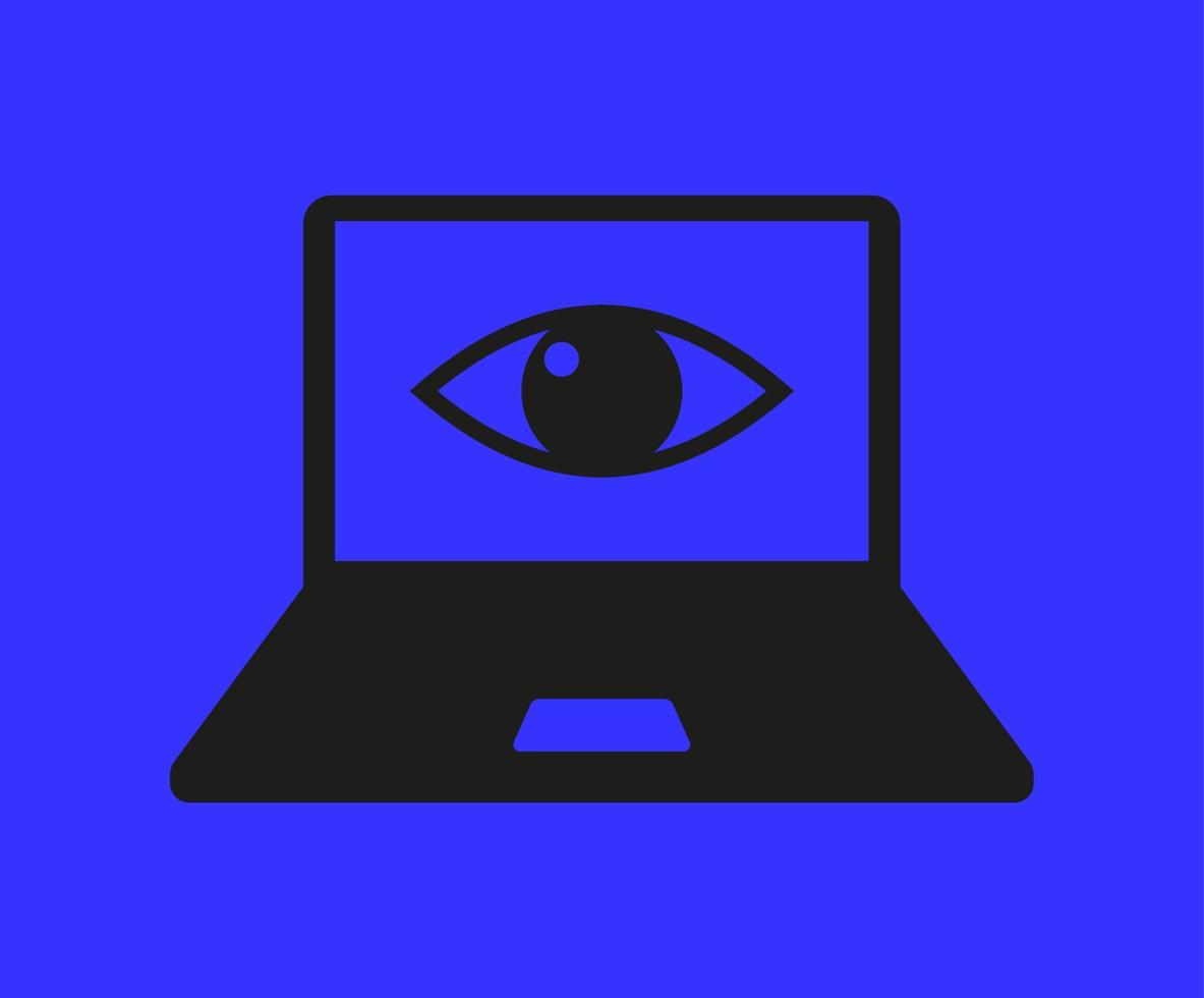 Blue light vector illustration. Computer with eye icon