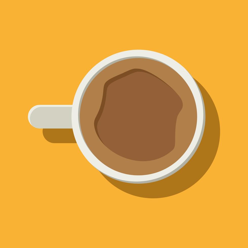 Vector cup of hot coffee on yellow background flat design