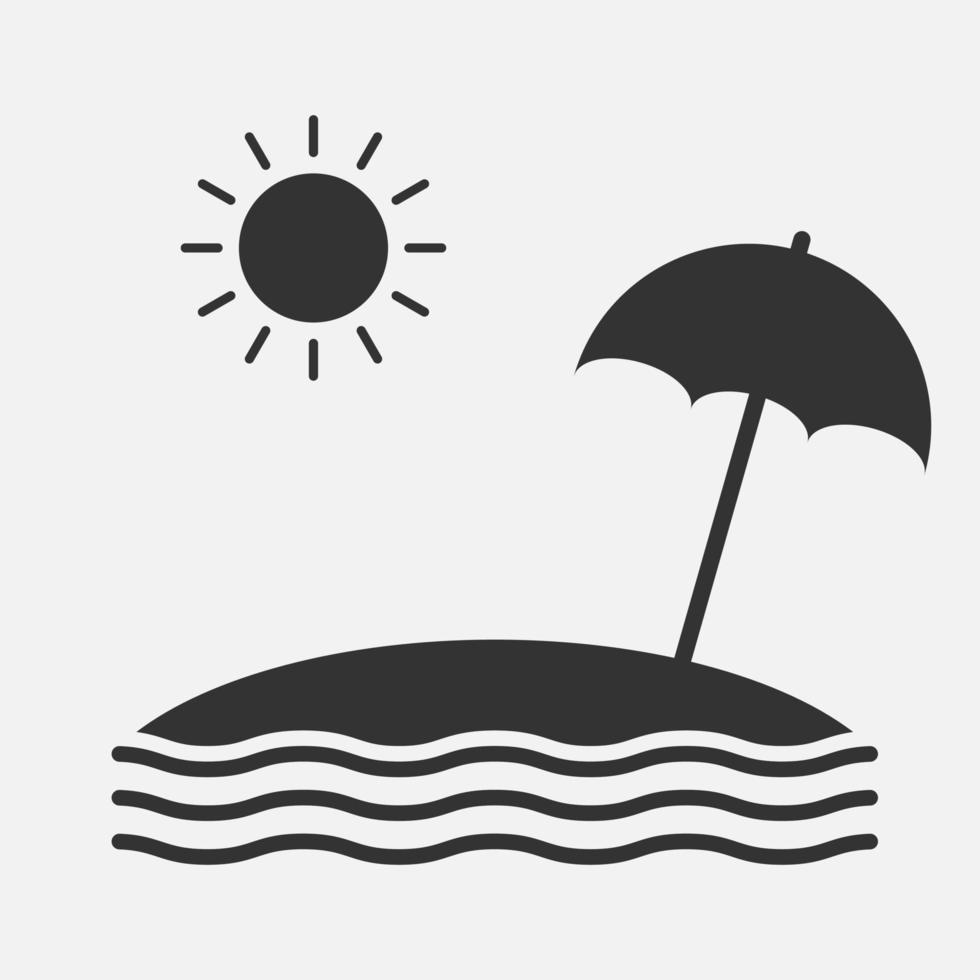 icono de vector de isla sobre fondo blanco. sol, sombrilla, signo del océano