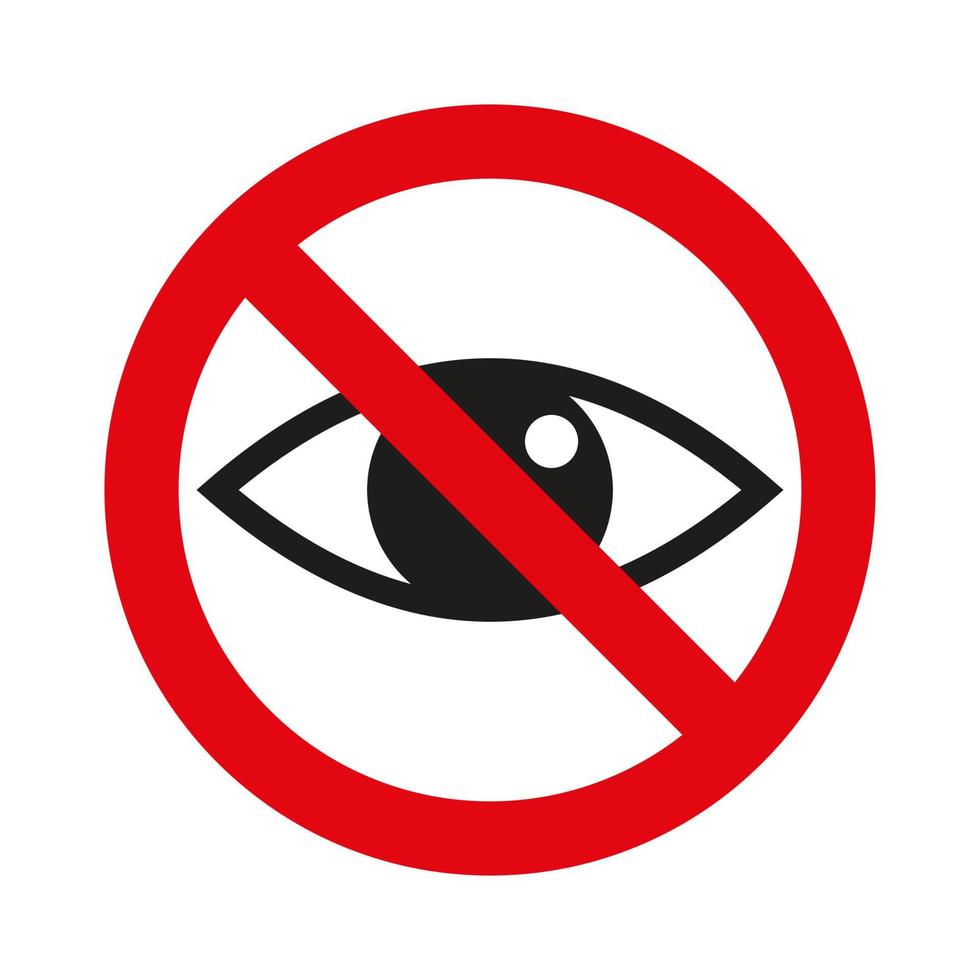 signo vectorial de ojo cruzado. icono de prohibición de círculo rojo. contacto visual. prohibición, parada, símbolo prohibido. ilustración vectorial Fondo blanco vector