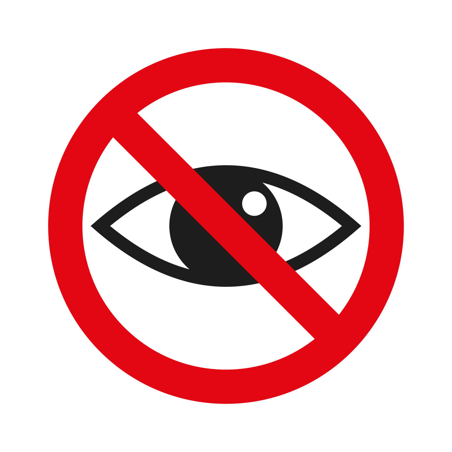 Vector sign of crossed eye. Red circle ban icon. Eye contact. Ban, stop