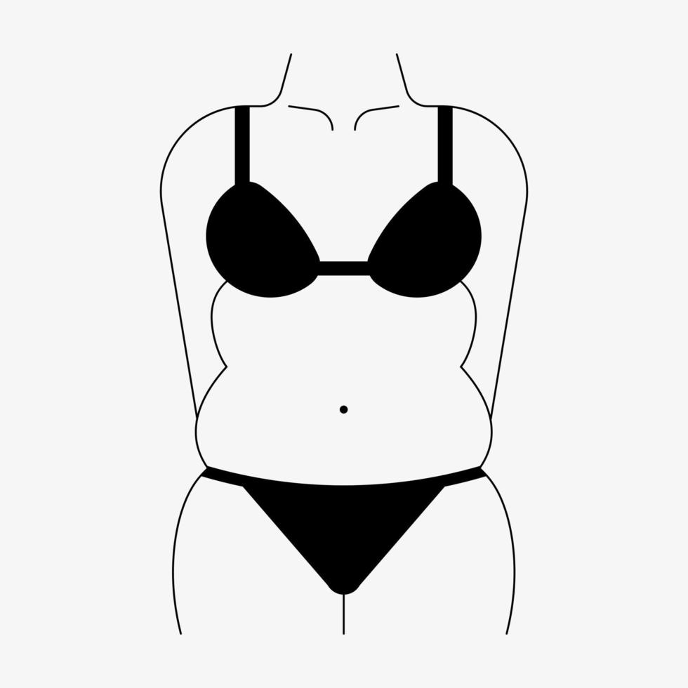 cuerpo femenino gordo ilustración vectorial icono de figura de mujer gordita. figura de niña de talla grande aislada sobre fondo blanco vector