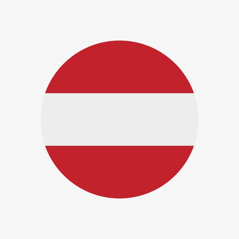 Icono de vector de bandera austriaca redonda aislado sobre fondo blanco. la bandera de austria en un círculo