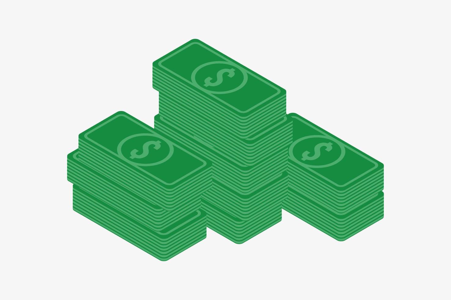 pila isométrica de dinero en efectivo. ilustración vectorial montón de dinero icono de dinero en estilo isométrico vector