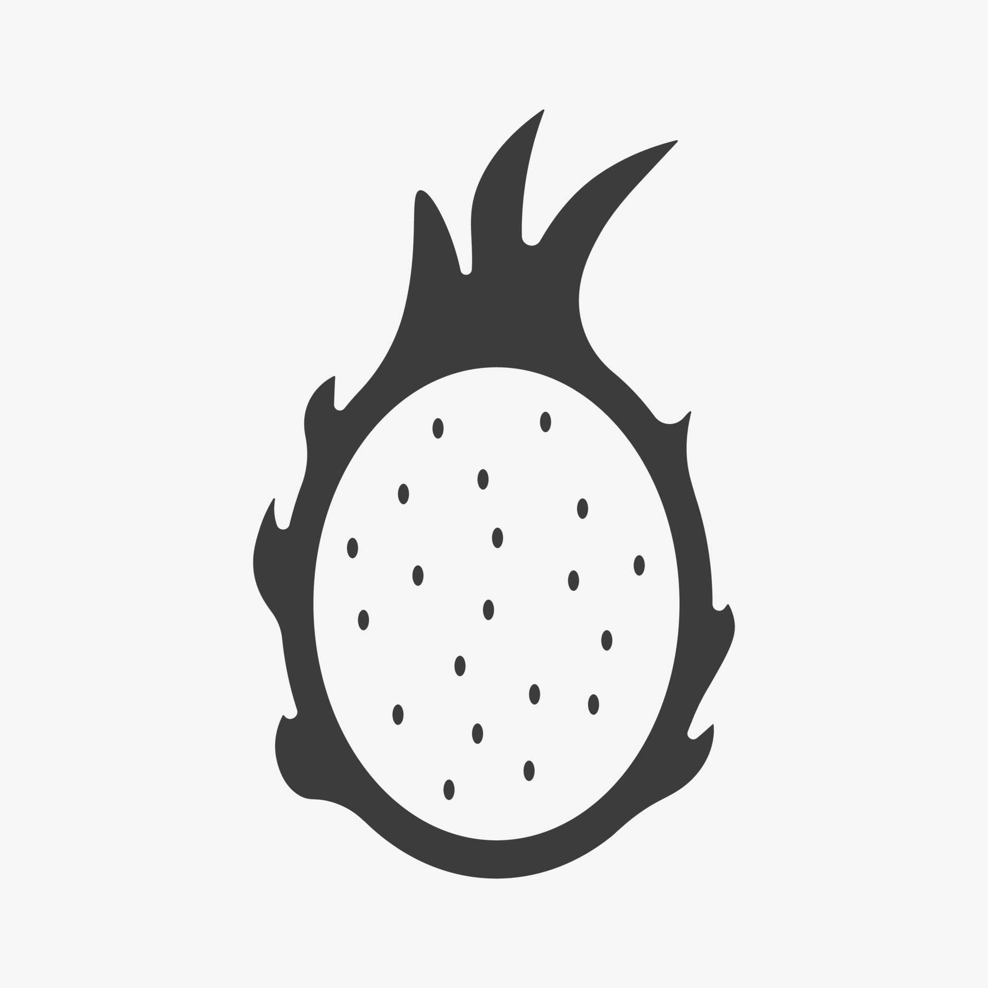 A black vector icon of a tropical dragon fruit on white background