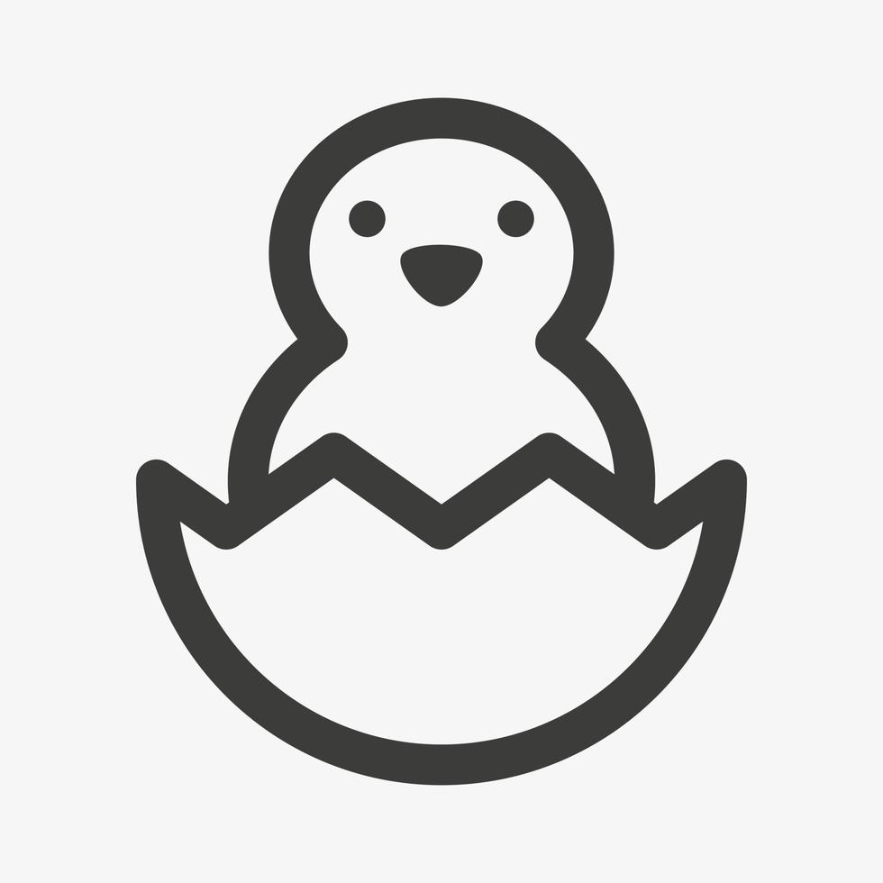 Chick in egg line vector icon isolated on white background. Easter symbol
