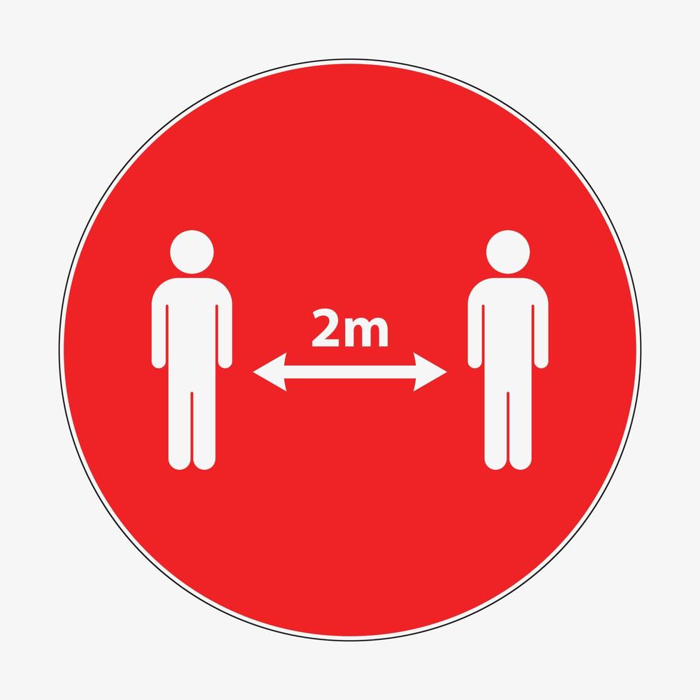 Two meters distance between two people vector red circle sign. Keep a safe distance symbol. Quarantine coronavirus icon