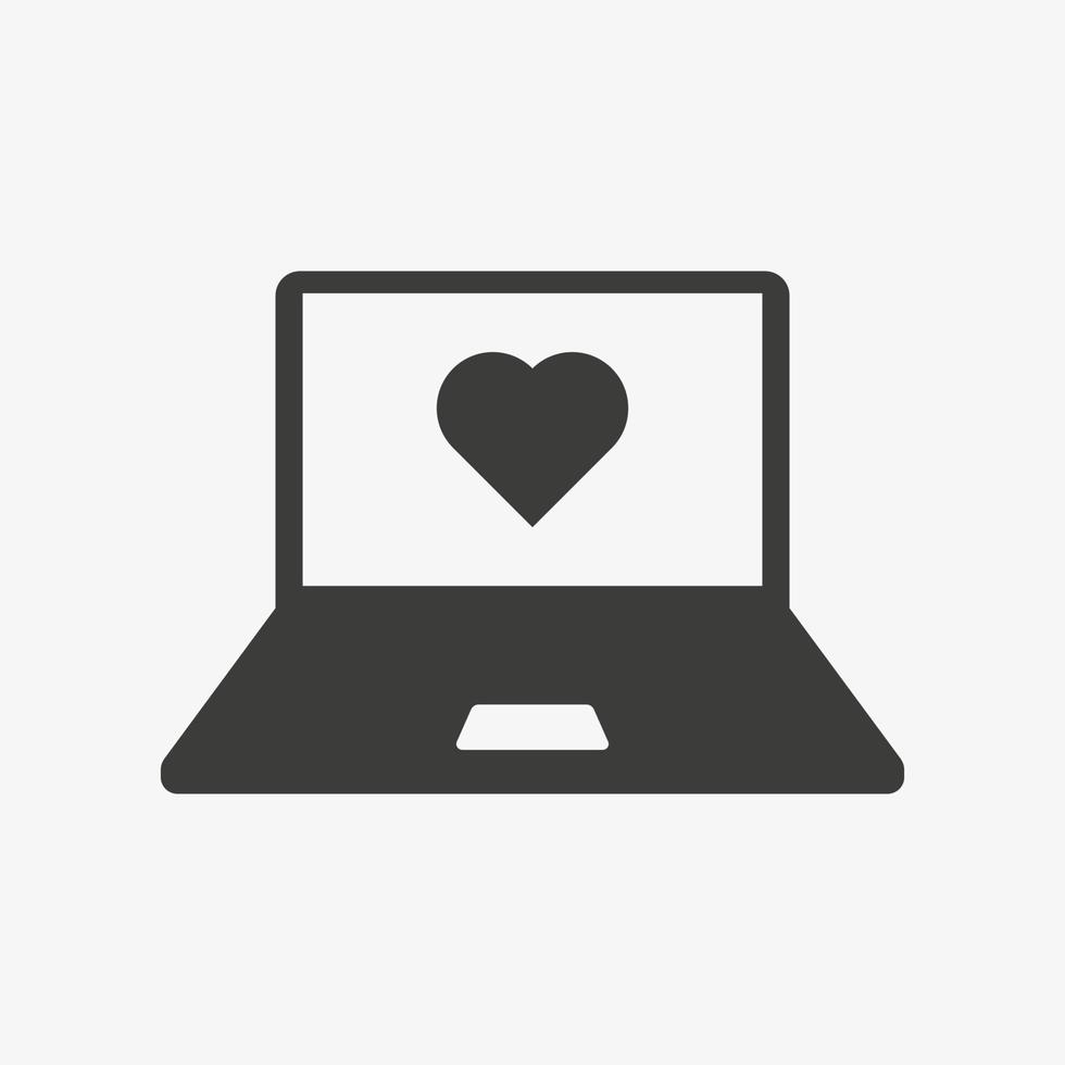 Dating site vector icon isolated on white background. Laptop with heart sign on screen