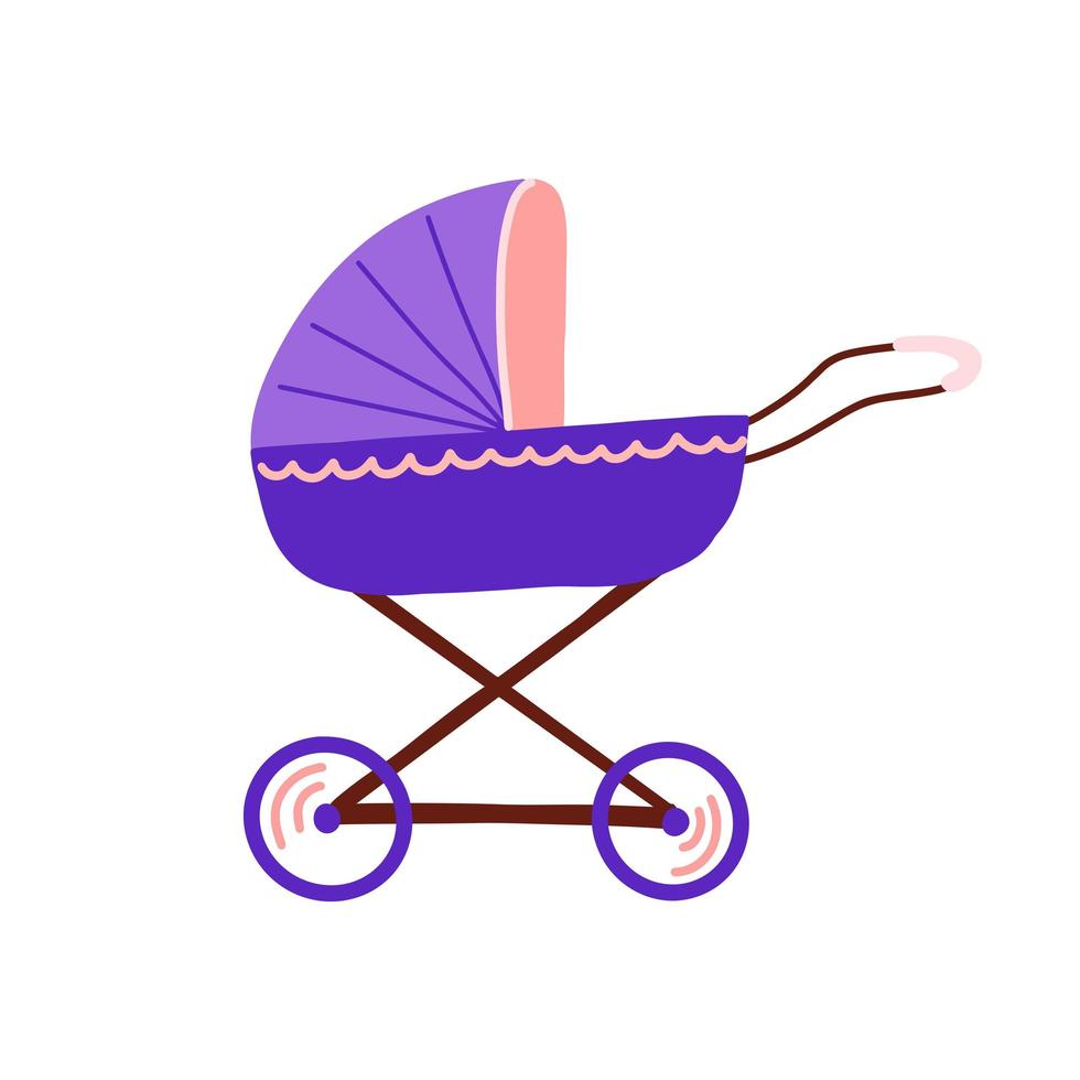 Cartoon pram vector illustration. Baby stroller Isolated on white background.