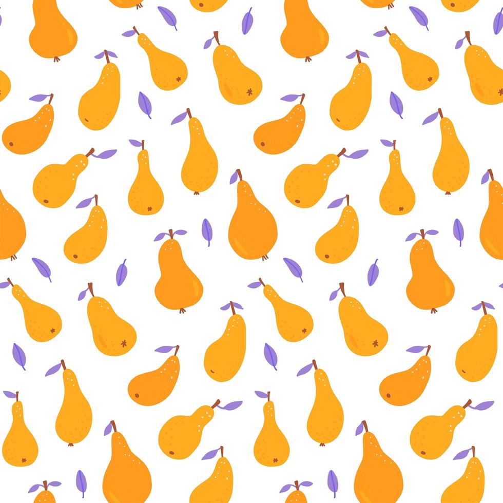 Sweet yellow pears seamless pattern background. Hand drawn overlapping backdrop. Colorful wallpaper with fruits collection good for printing. Flat hand drawn vector illustration