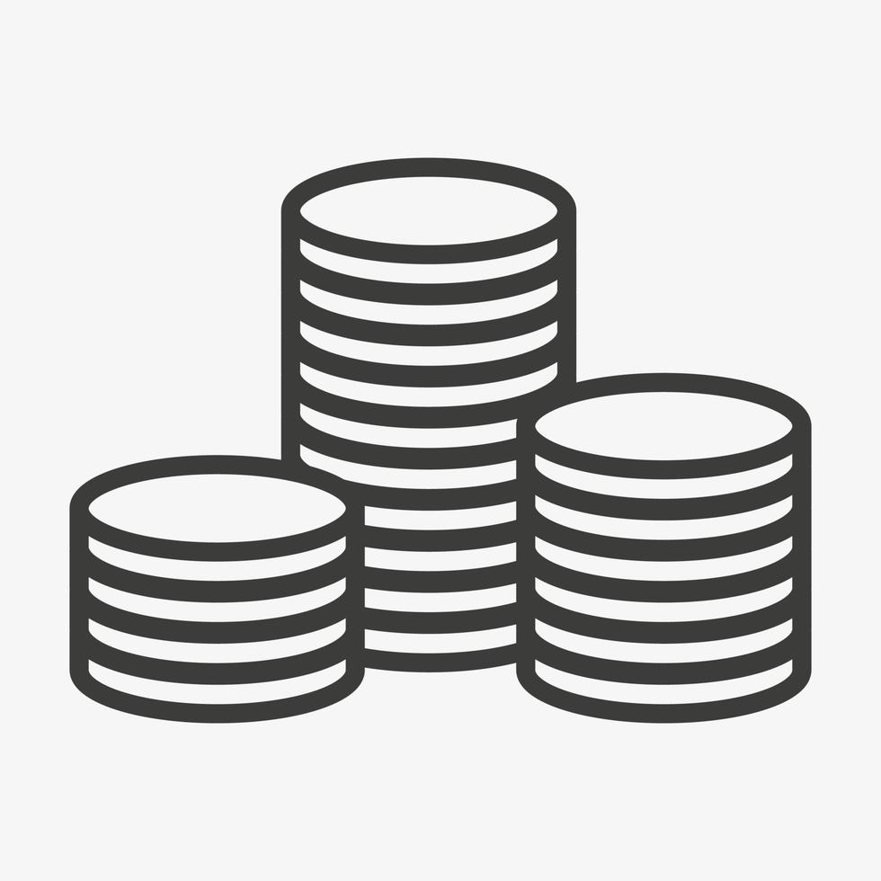 Stack of coins icon isolated on white background. Money outline vector illustration