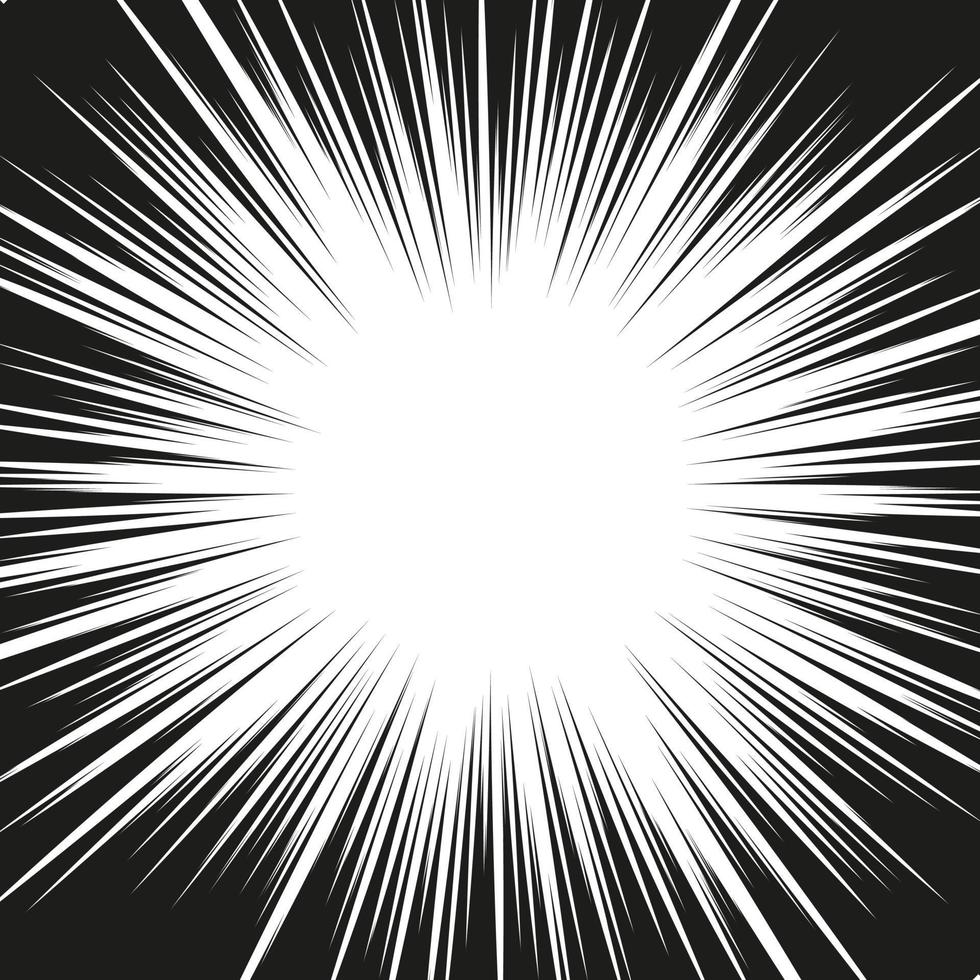Black radial speed line burst for background design or cartoon template. Comic Book Design Element. Abstract motion lines. Vector stripe pattern.