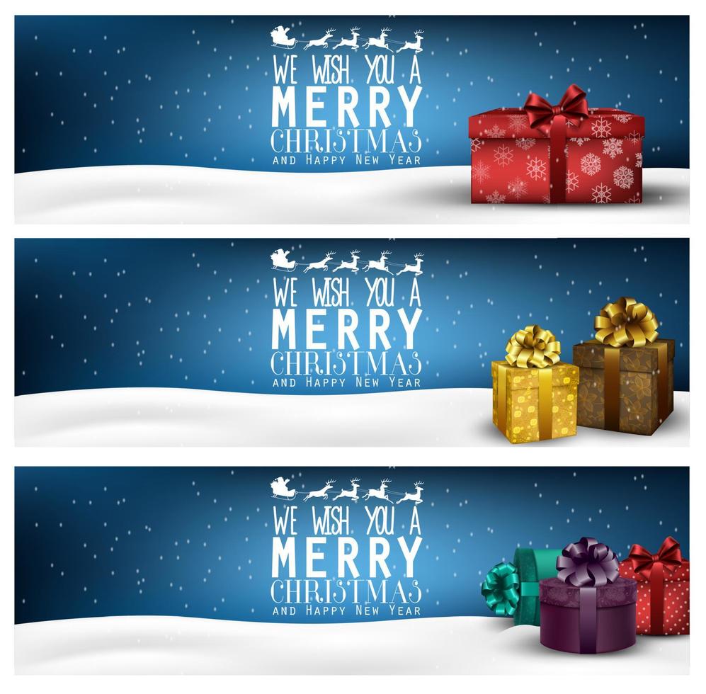 Set of winter christmas banners with gift boxes vector