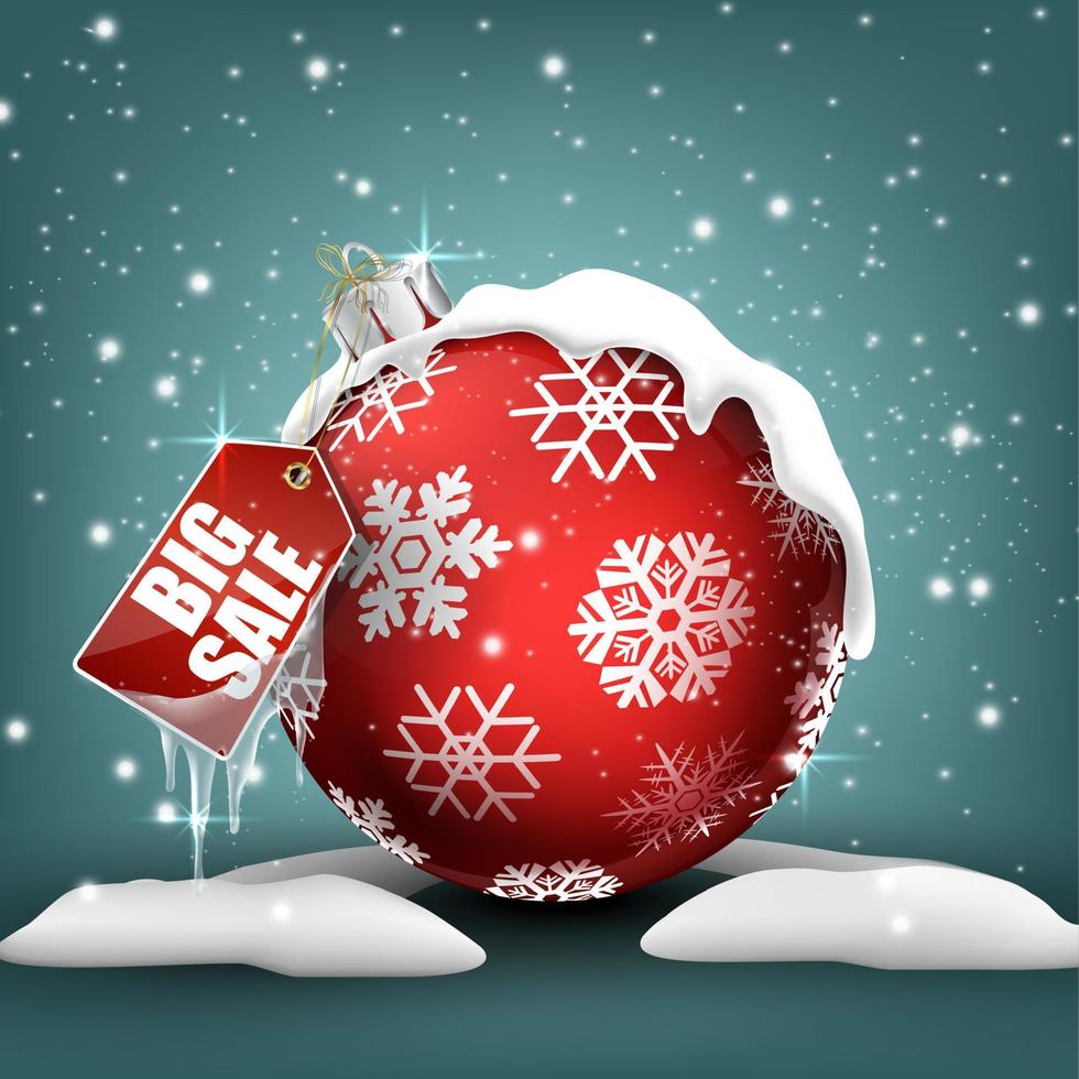 Big winter sale background with red ball banner and snow.vector vector