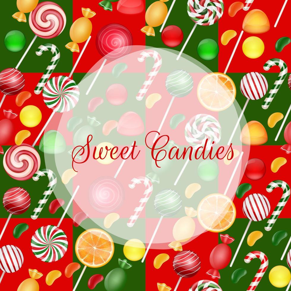 Sweets background with lollipop and orange slice.Vector vector