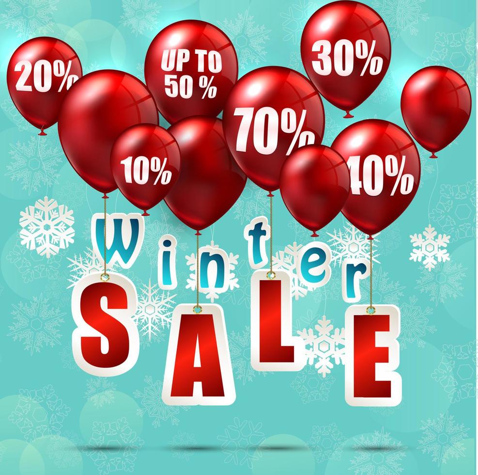 Balloons and discounts on winter sale background vector