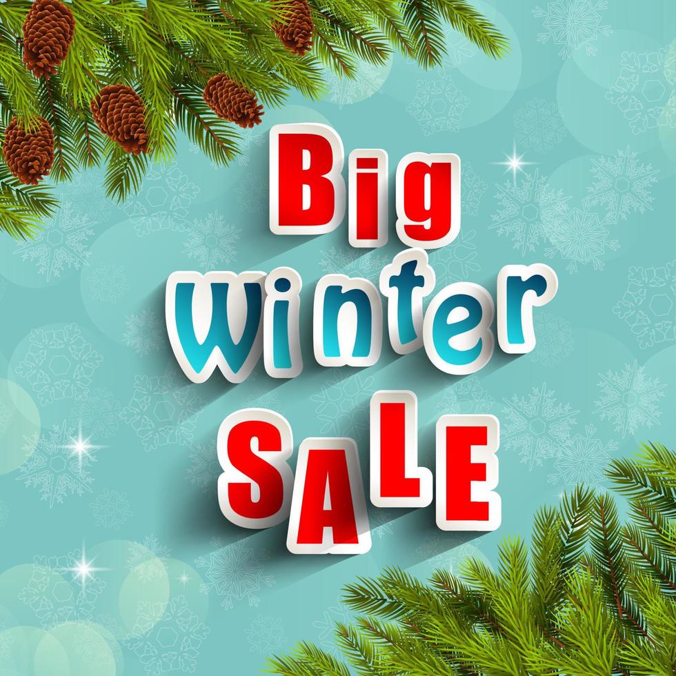 Big winter sale background banner and christmas tree vector